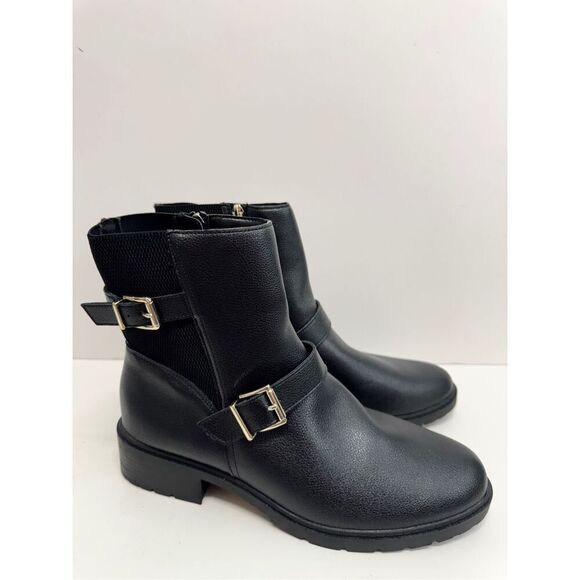 Anne Klein‎ Boots Size 10.5 Black Block Heel Almond Toe Buckle Detail NEW - Picture 2 of 11